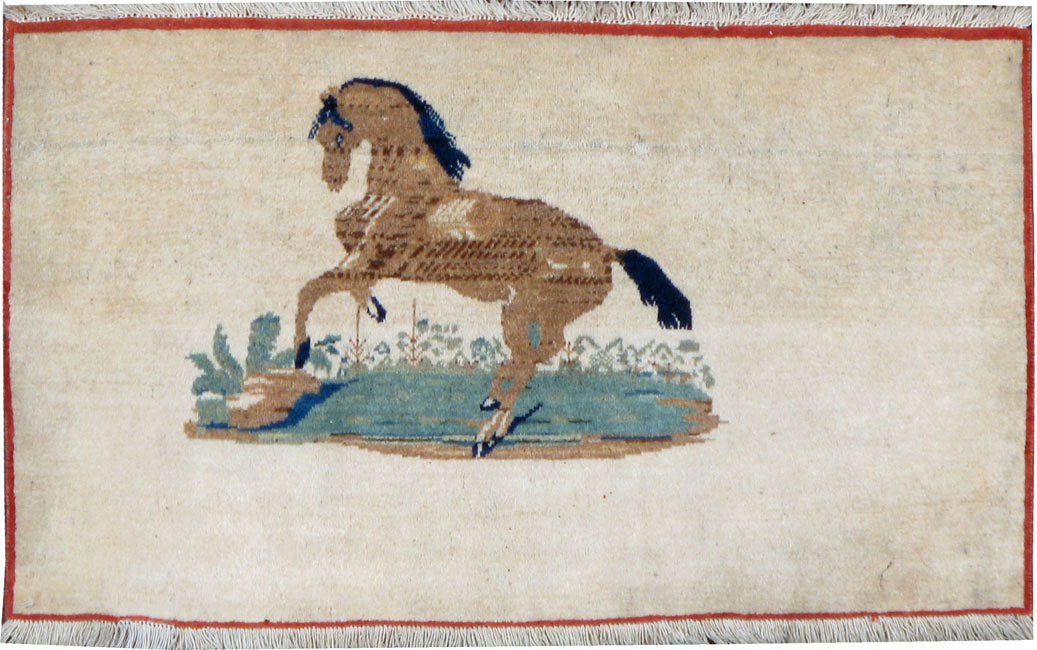 Vintage Persian Tabriz Pictorial Rug, No.12203 - Staging