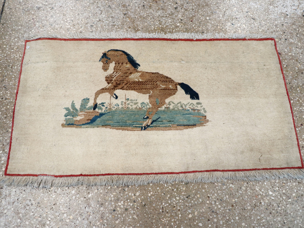 Vintage Persian Tabriz Pictorial Rug, No.12203 - Staging