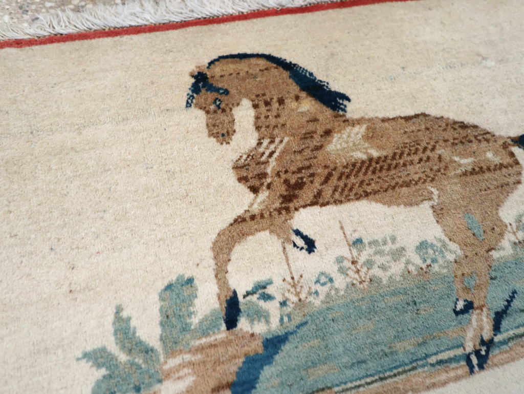 Vintage Persian Tabriz Pictorial Rug, No.12203 - Staging