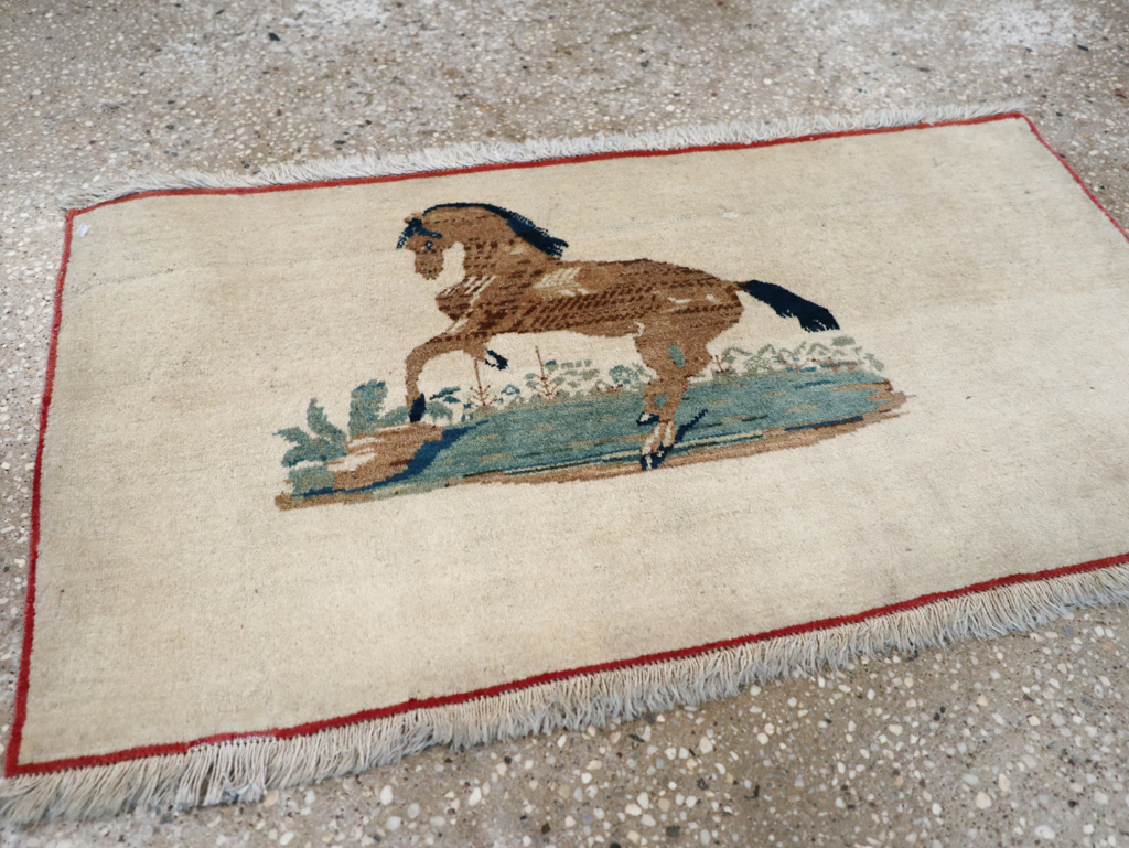 Vintage Persian Tabriz Pictorial Rug, No.12203 - Staging