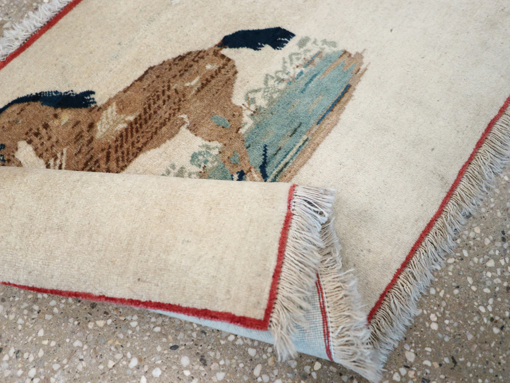 Vintage Persian Tabriz Pictorial Rug, No.12203 - Staging