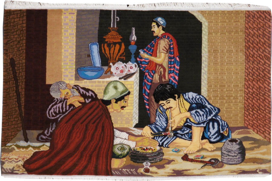 Vintage Persian Tabriz Pictorial Rug, No.12207 - Staging