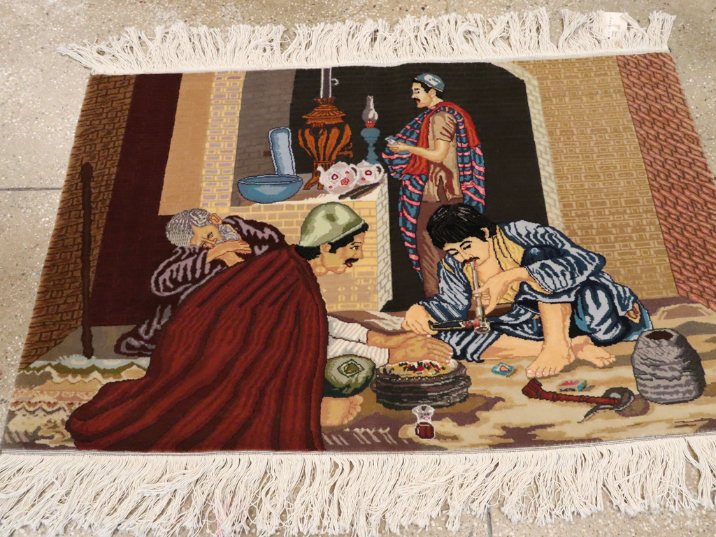 Vintage Persian Tabriz Pictorial Rug, No.12207 - Staging