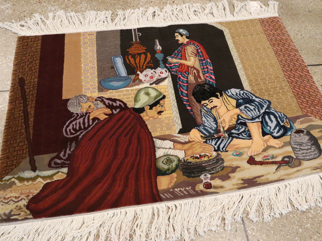 Vintage Persian Tabriz Pictorial Rug, No.12207 - Staging