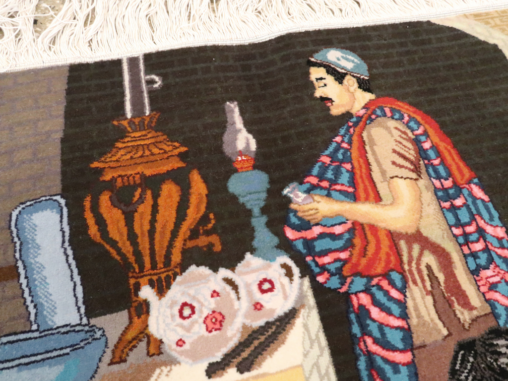 Vintage Persian Tabriz Pictorial Rug, No.12207 - Staging