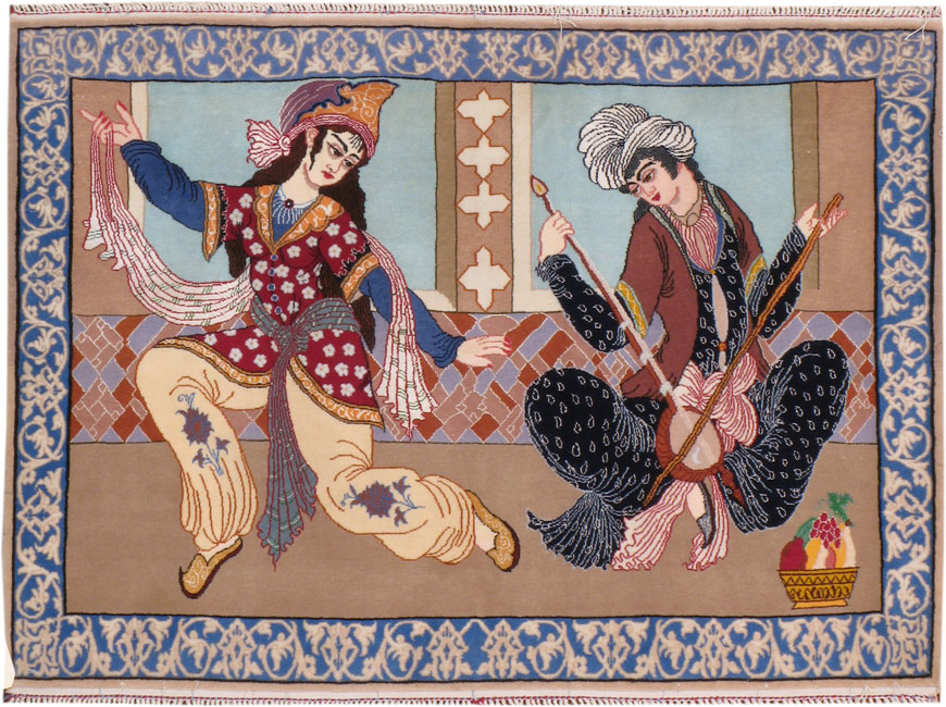 Vintage Persian Isfahan Pictorial Rug, No.12208 - Staging