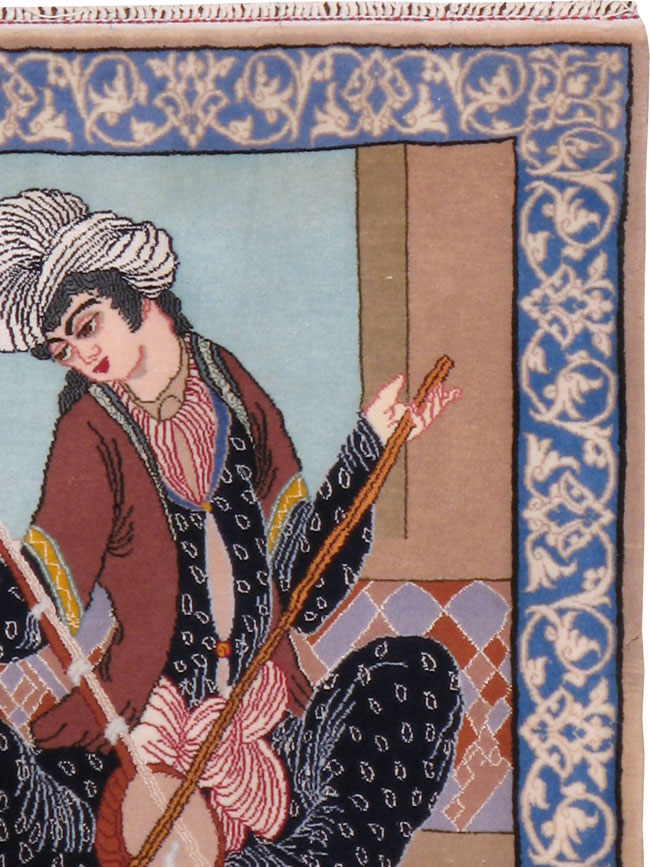 Vintage Persian Isfahan Pictorial Rug, No.12208 - Staging