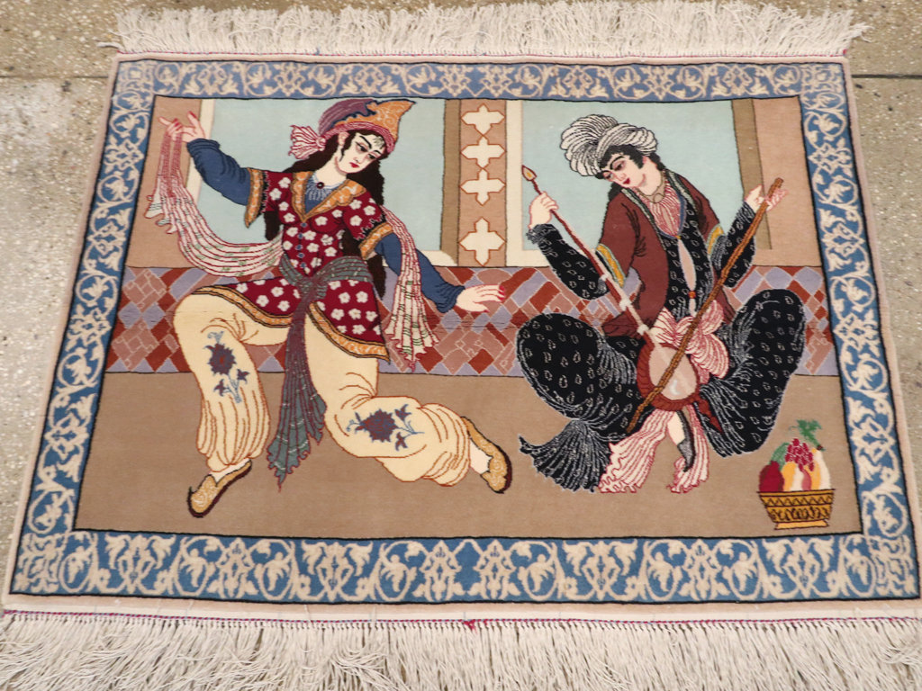 Vintage Persian Isfahan Pictorial Rug, No.12208 - Staging