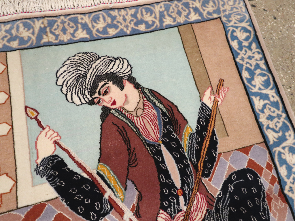 Vintage Persian Isfahan Pictorial Rug, No.12208 - Staging