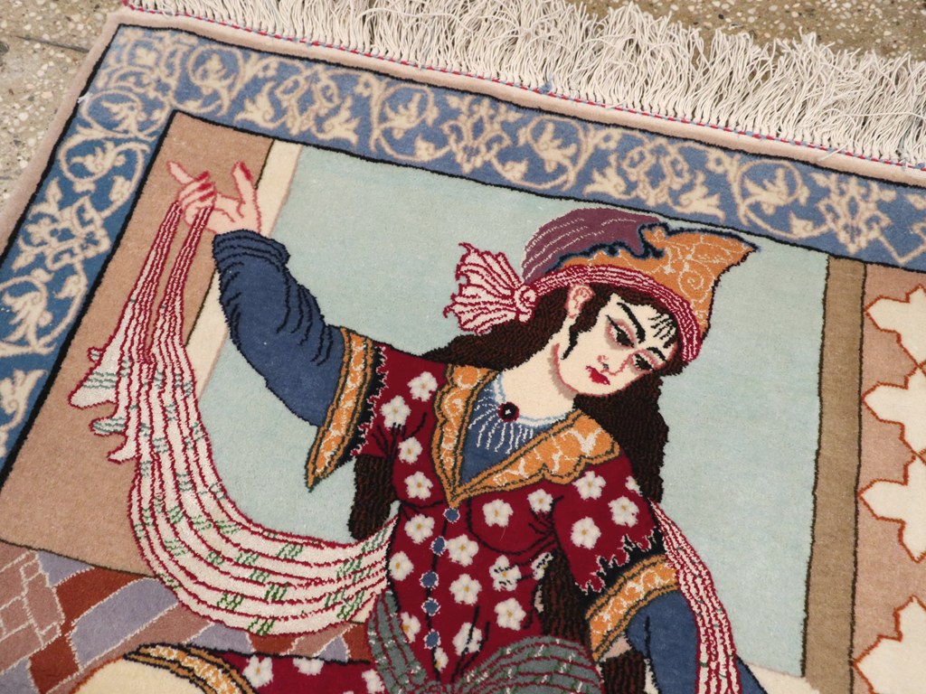 Vintage Persian Isfahan Pictorial Rug, No.12208 - Staging