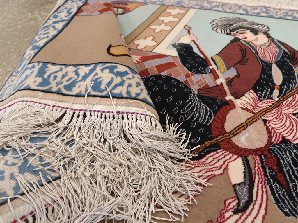 Vintage Persian Isfahan Pictorial Rug, No.12208 - Staging