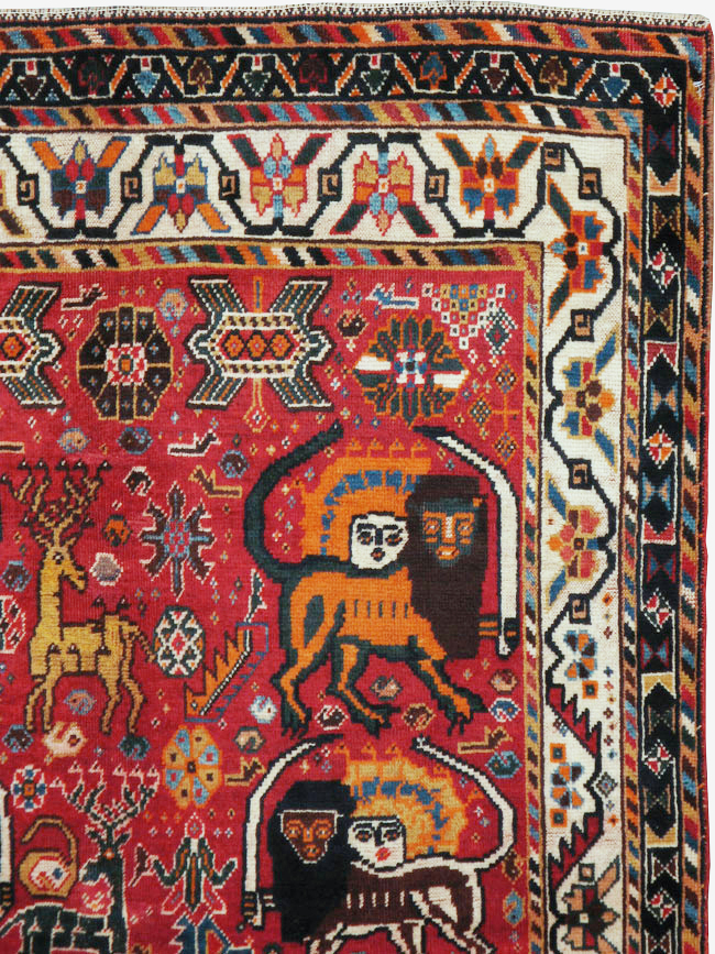 Antique Persian Afshar Pictorial Rug, No.12214 - Staging