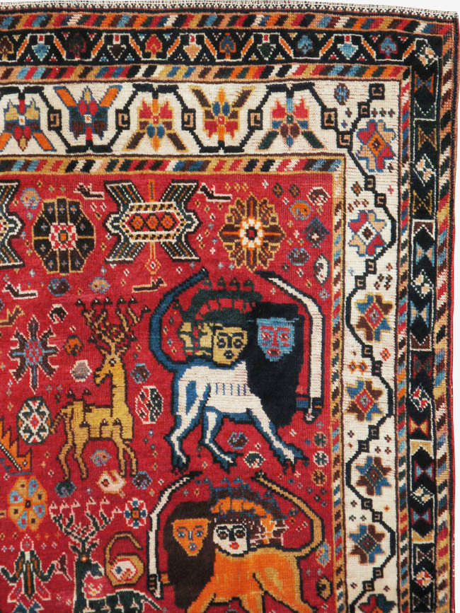 Antique Persian Afshar Pictorial Rug, No.12214 - Staging