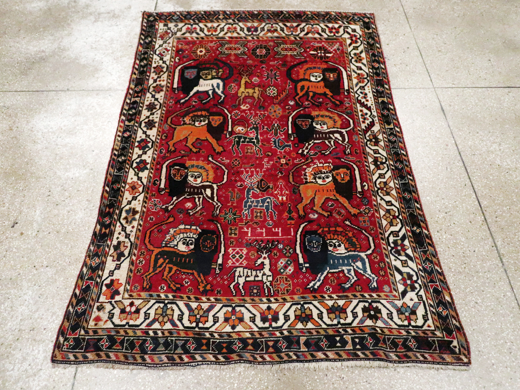 Antique Persian Afshar Pictorial Rug, No.12214 - Staging