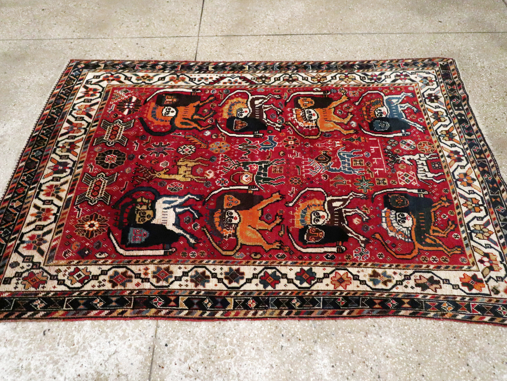Antique Persian Afshar Pictorial Rug, No.12214 - Staging