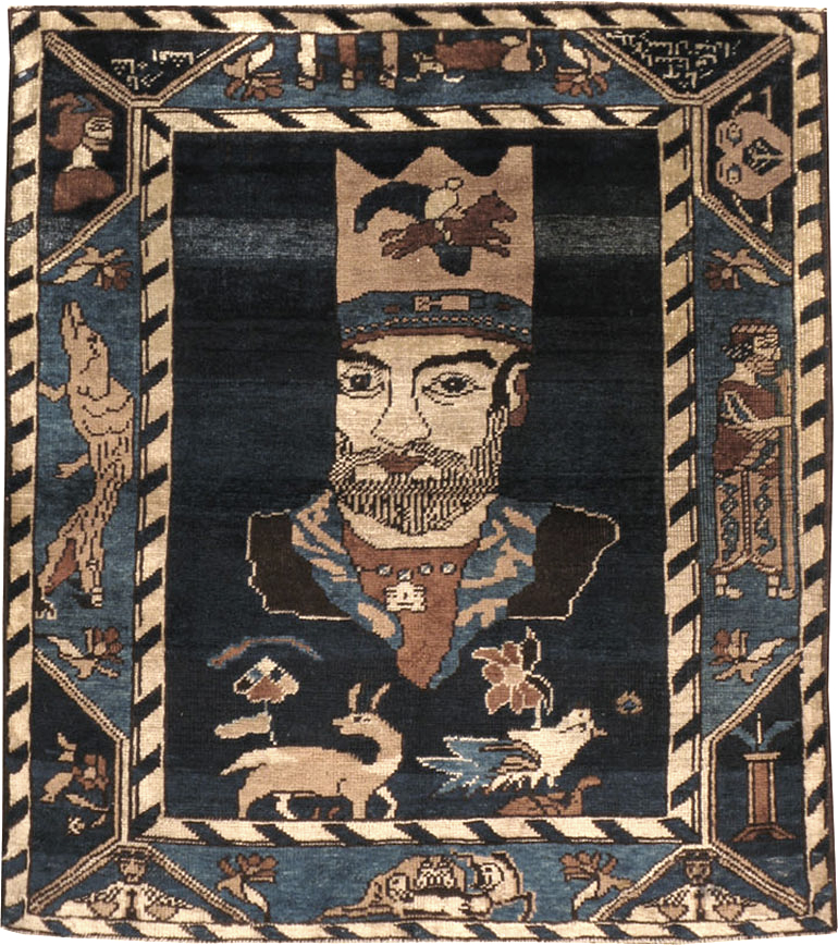 Antique Persian Bakshaish Pictorial Rug, No.12215 - Staging