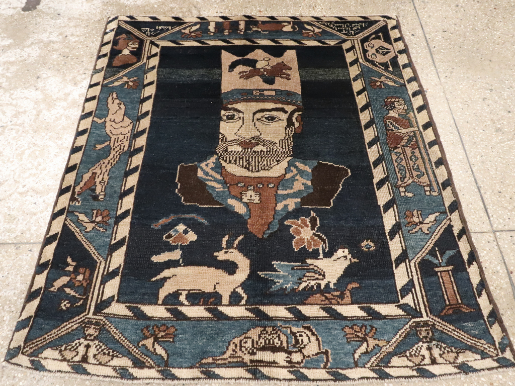 Antique Persian Bakshaish Pictorial Rug, No.12215 - Staging