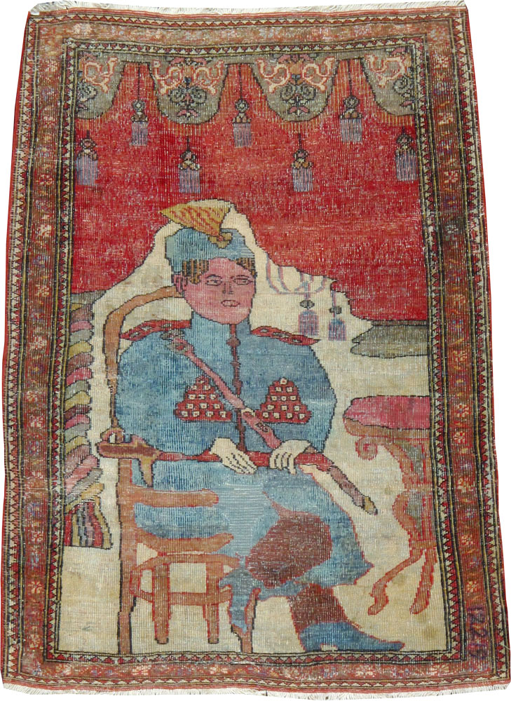 Antique Persian Tabriz Pictorial Rug, No.12219 - Staging