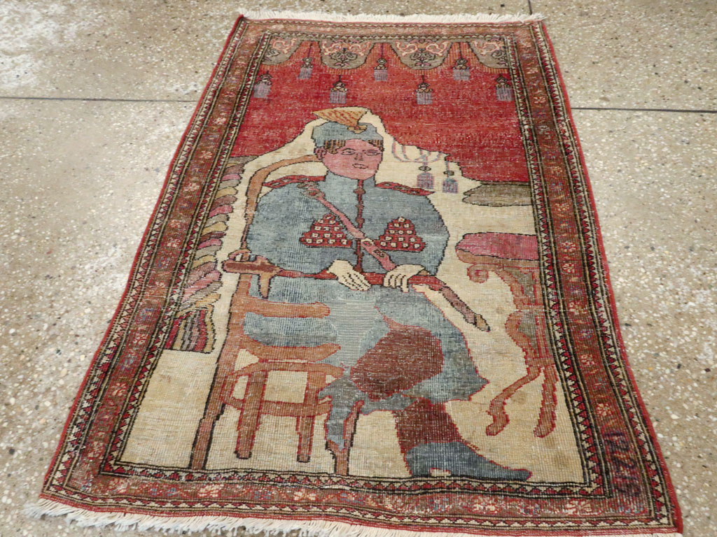 Antique Persian Tabriz Pictorial Rug, No.12219 - Staging