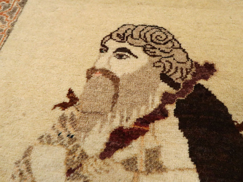 Vintage Persian Tabriz Pictorial Rug, No.12221 - Staging