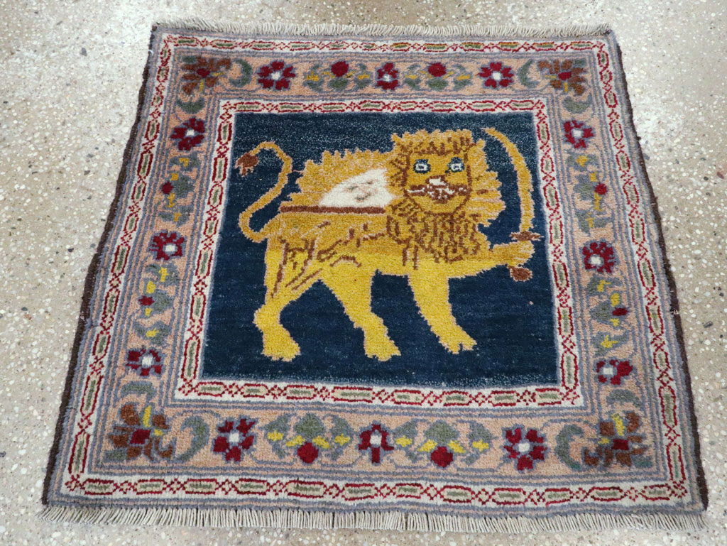 Vintage Persian Hamadan Pictorial Rug, No.12222 - Staging
