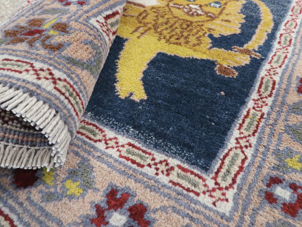 Vintage Persian Hamadan Pictorial Rug, No.12222 - Staging