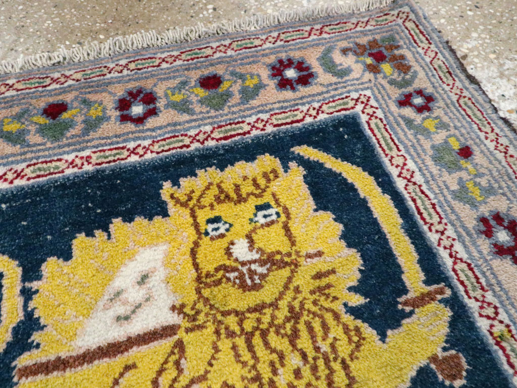 Vintage Persian Hamadan Pictorial Rug, No.12223 - Staging