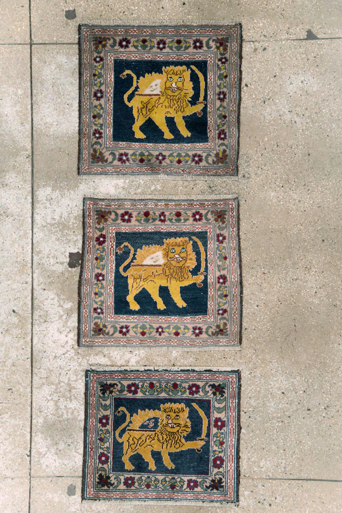 Vintage Persian Hamadan Pictorial Rug, No.12223 - Staging