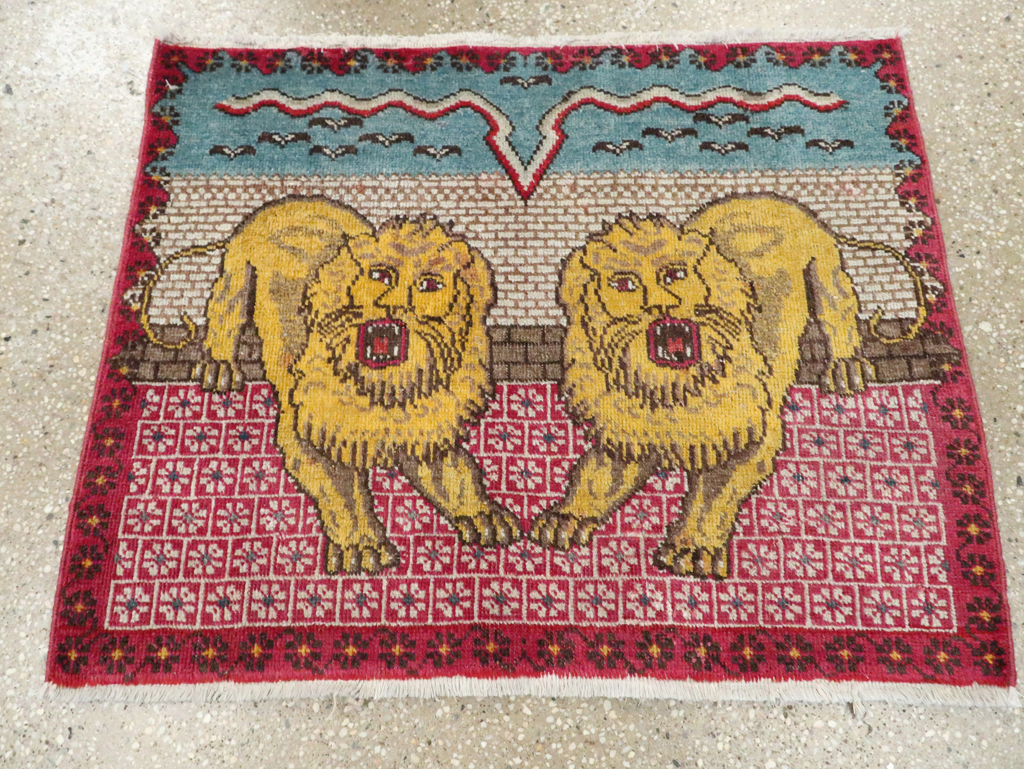 Vintage Persian Pictorial Tabriz Throw Rug (Pair: 1 of 2), No.12227 - Staging