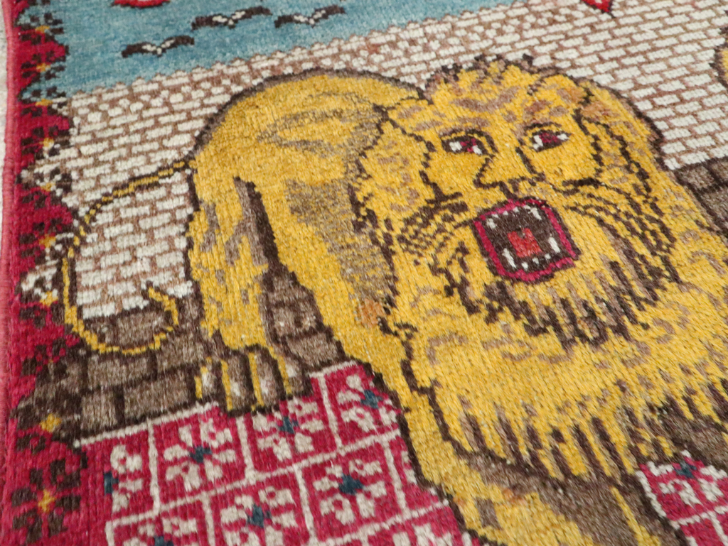 Vintage Persian Pictorial Tabriz Throw Rug (Pair: 1 of 2), No.12227 - Staging