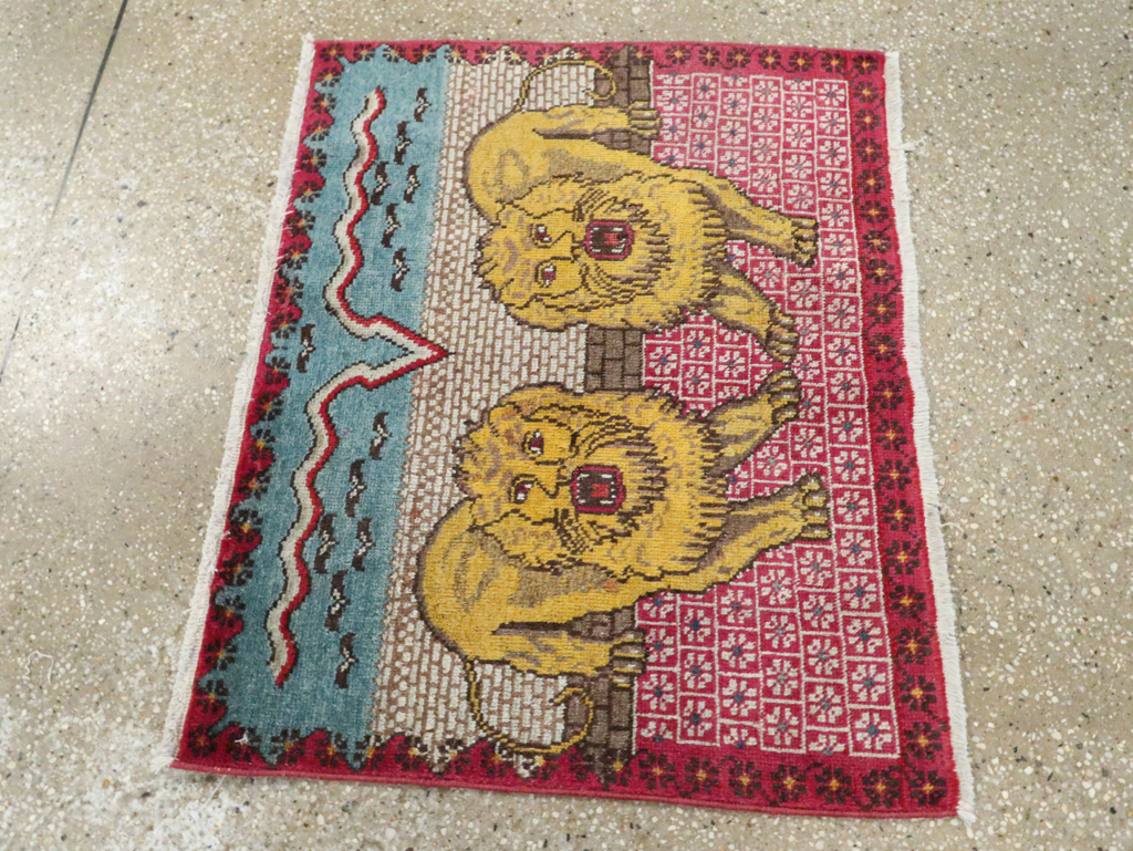 Vintage Persian Pictorial Tabriz Throw Rug (Pair: 1 of 2), No.12227 - Staging