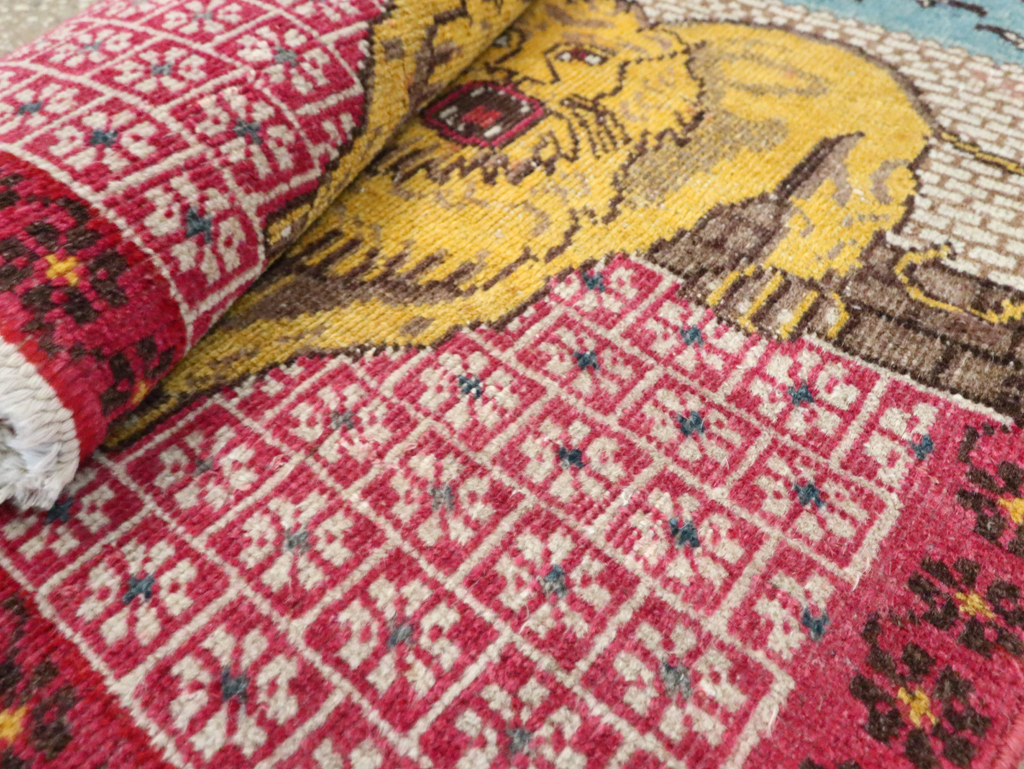 Vintage Persian Pictorial Tabriz Throw Rug (Pair: 1 of 2), No.12227 - Staging