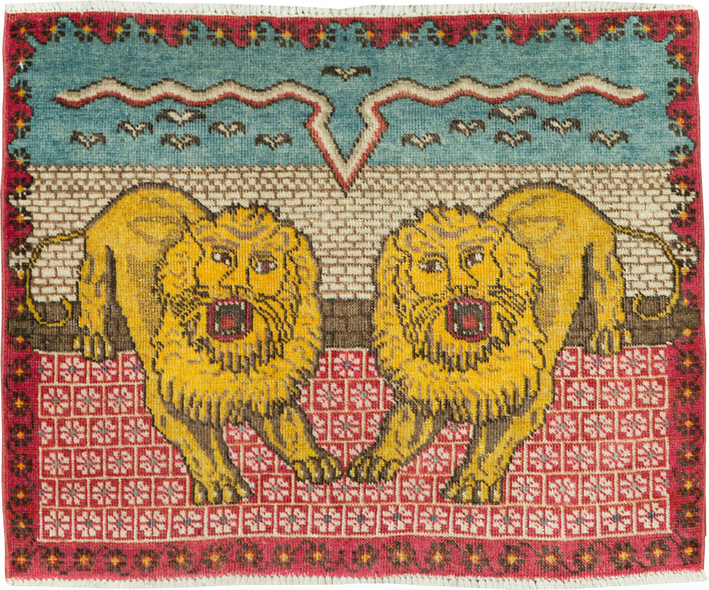 Vintage Persian Pictorial Tabriz Throw Rug (Pair: 2 of 2), No.12228 - Staging