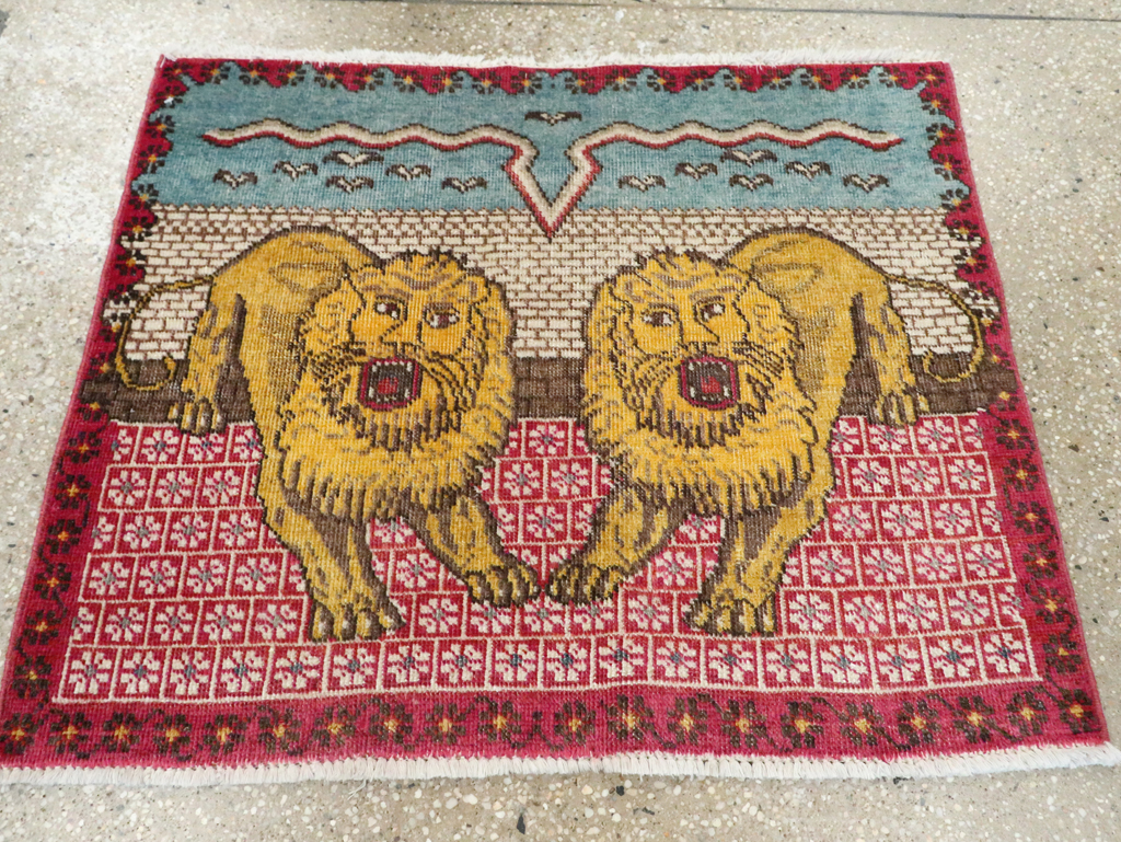 Vintage Persian Pictorial Tabriz Throw Rug (Pair: 2 of 2), No.12228 - Staging