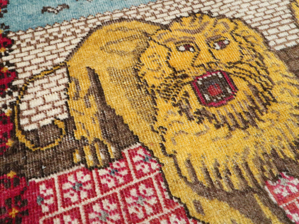 Vintage Persian Pictorial Tabriz Throw Rug (Pair: 2 of 2), No.12228 - Staging