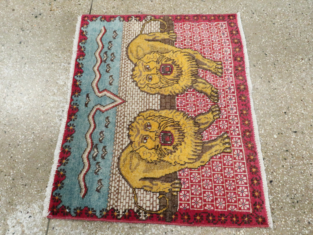 Vintage Persian Pictorial Tabriz Throw Rug (Pair: 2 of 2), No.12228 - Staging