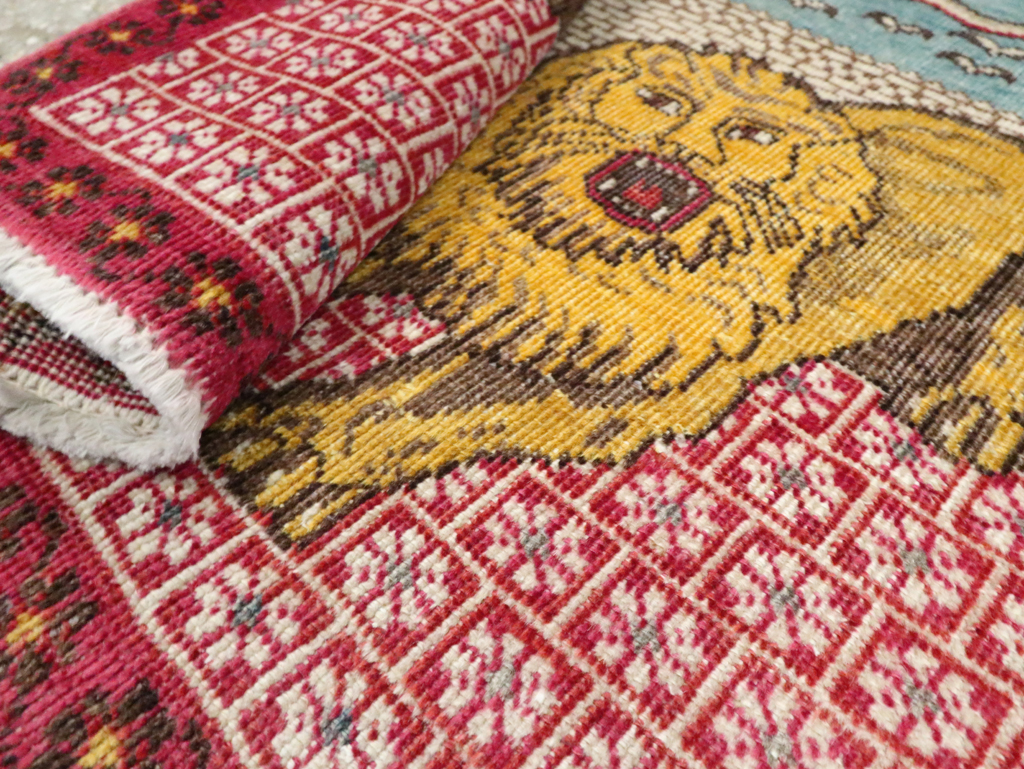 Vintage Persian Pictorial Tabriz Throw Rug (Pair: 2 of 2), No.12228 - Staging