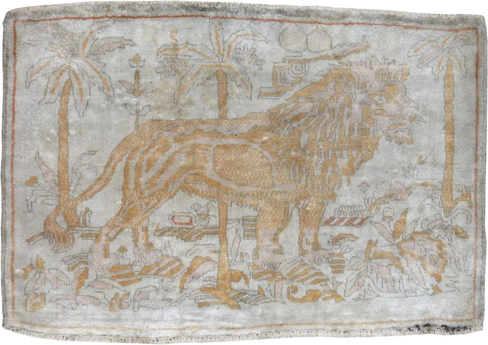 Vintage Persian Kayseri Pictorial Rug, No.12229 - Staging