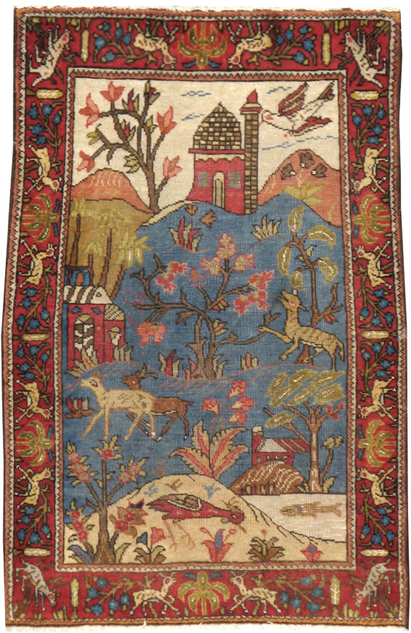 Antique Persian Tabriz Pictorial Rug, No.12234 - Staging