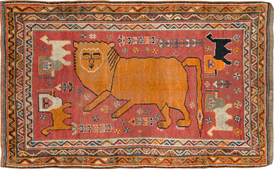Antique Persian Gabbeh Pictorial Accent Rug, No.12235 - Staging