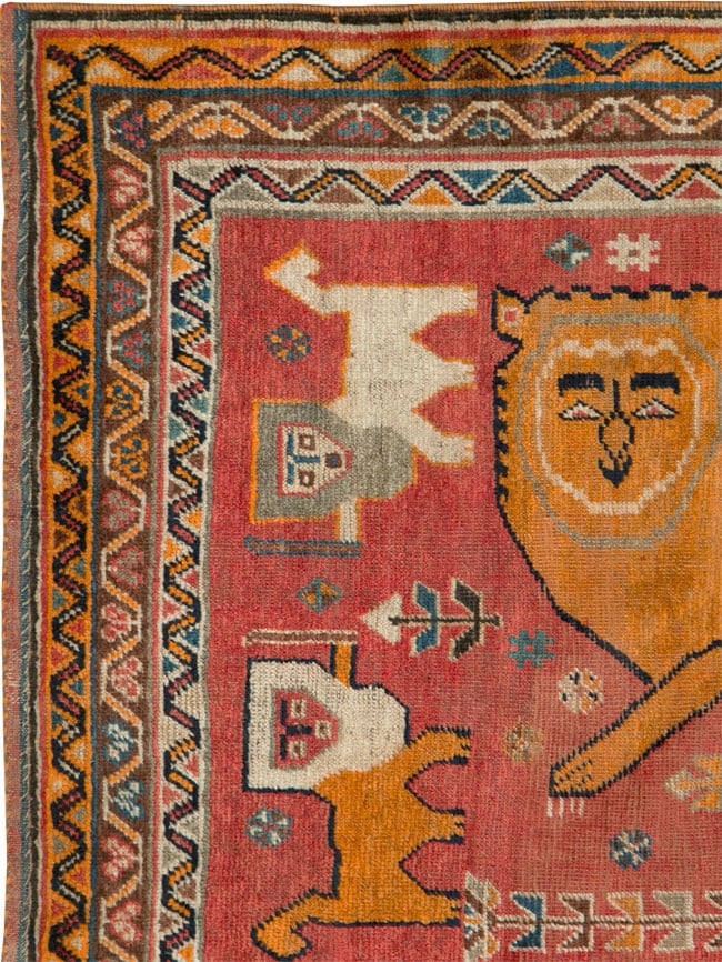 Antique Persian Gabbeh Pictorial Accent Rug, No.12235 - Staging