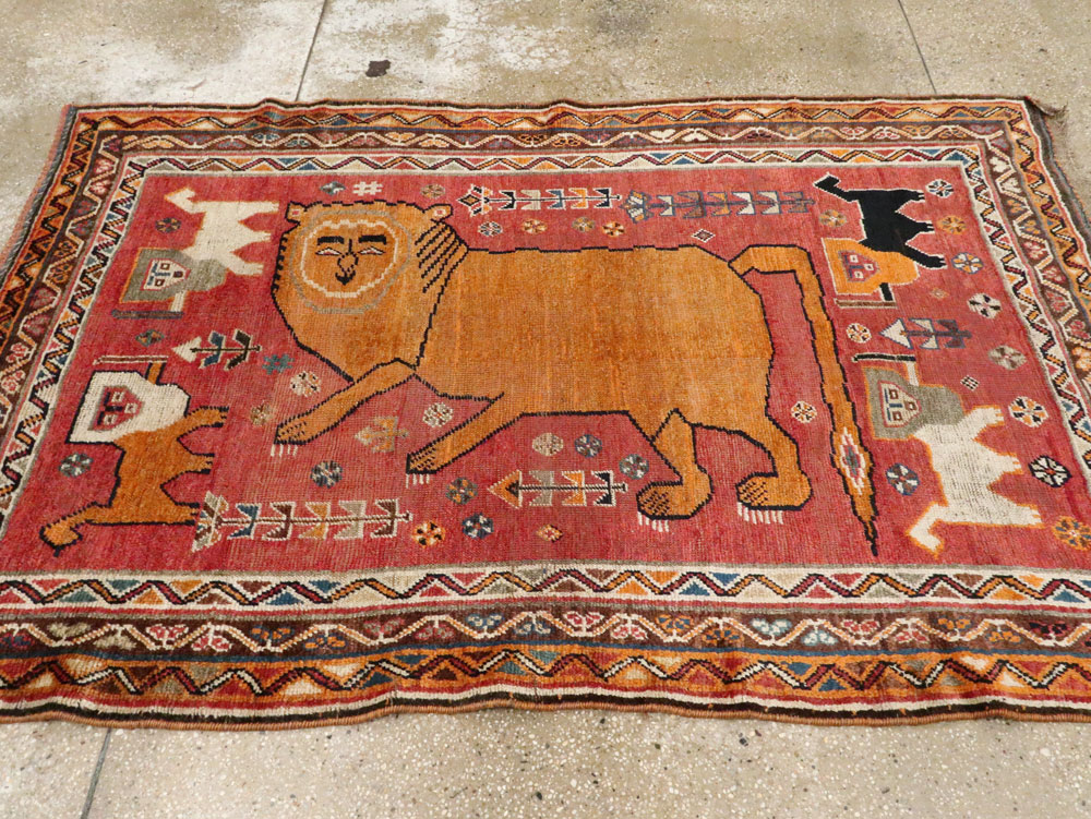 Antique Persian Gabbeh Pictorial Accent Rug, No.12235 - Staging