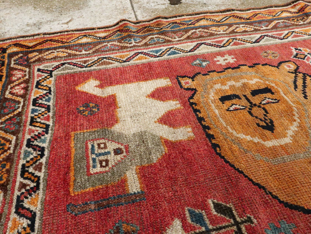 Antique Persian Gabbeh Pictorial Accent Rug, No.12235 - Staging