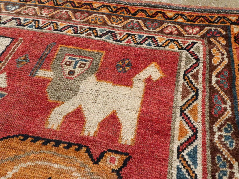 Antique Persian Gabbeh Pictorial Accent Rug, No.12235 - Staging