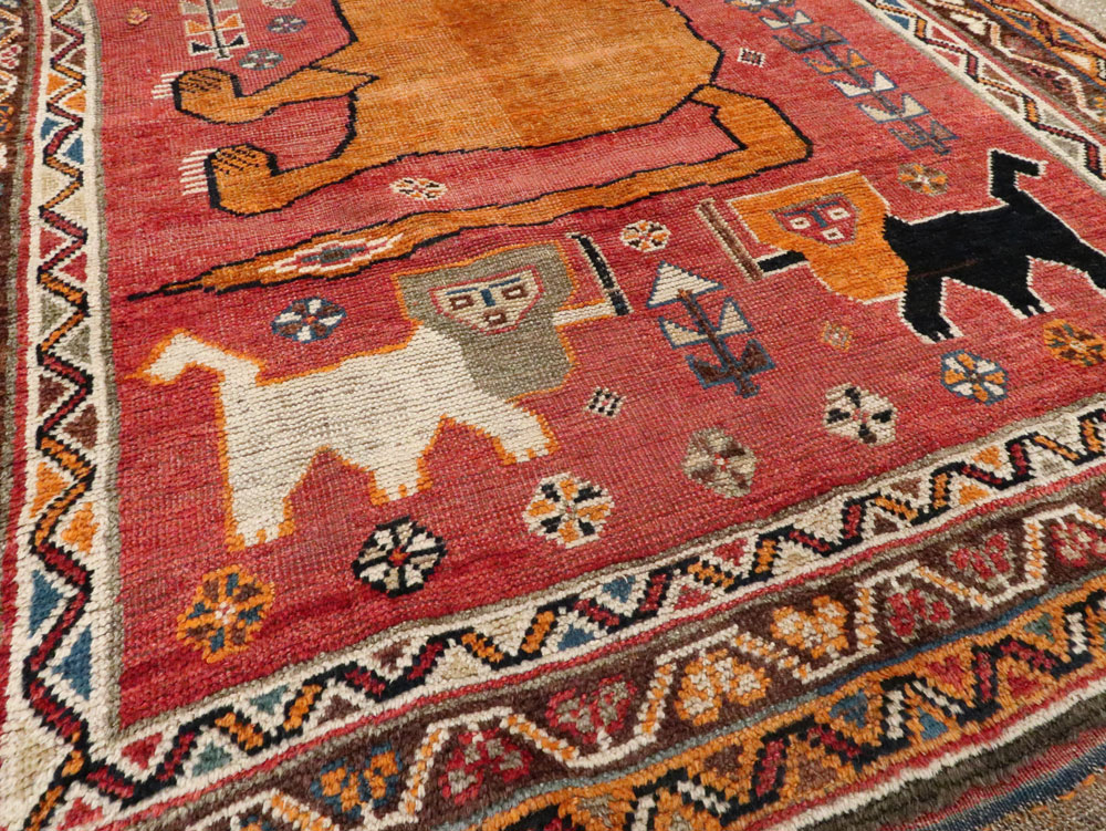 Antique Persian Gabbeh Pictorial Accent Rug, No.12235 - Staging