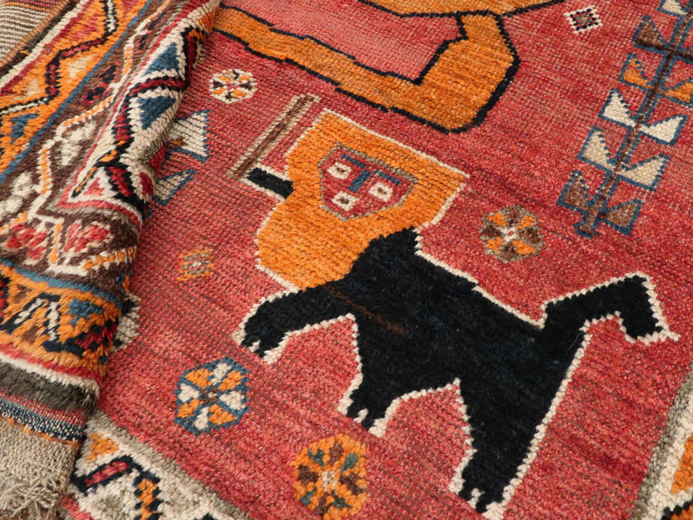 Antique Persian Gabbeh Pictorial Accent Rug, No.12235 - Staging