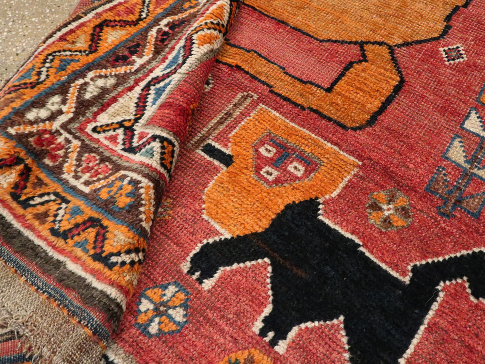 Antique Persian Gabbeh Pictorial Accent Rug, No.12235 - Staging