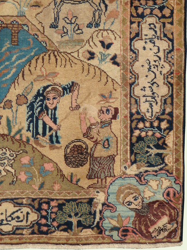 Vintage Persian Tabriz Pictorial Rug, No.12246 - Staging