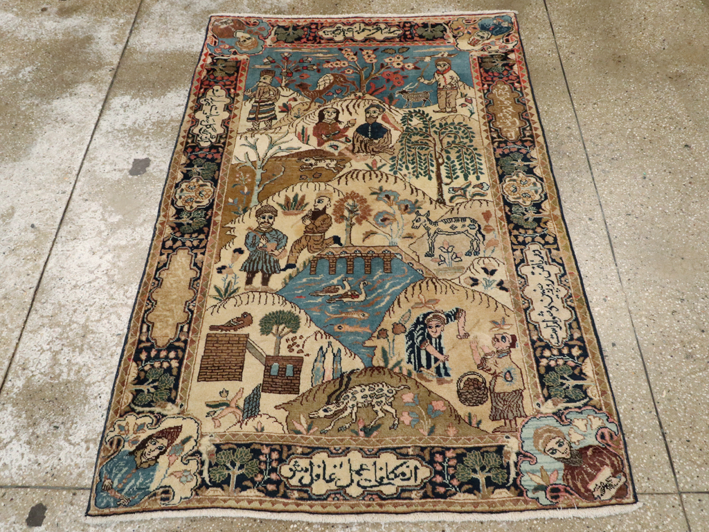 Vintage Persian Tabriz Pictorial Rug, No.12246 - Staging