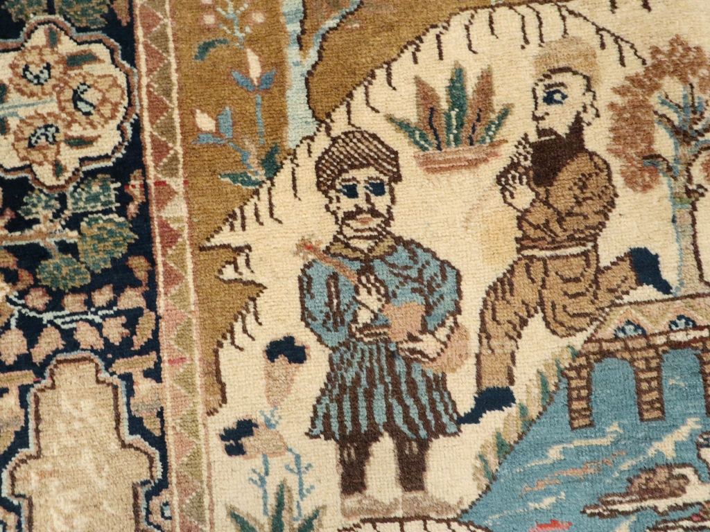 Vintage Persian Tabriz Pictorial Rug, No.12246 - Staging